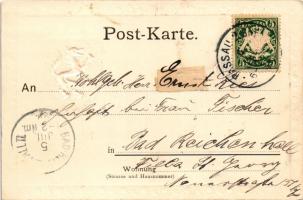 1899 (Vorläufer) Gruss aus Passau. Postkarten Verlag B. Lehrburger / Dombornyomott címer / Embossed ...