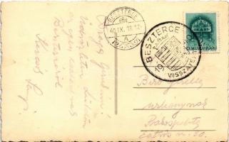 1940 Beszterce, Bistritz, Bistrita; Evangélikus templom, utca részlet, Kerekes és Czitron üzlete / s...