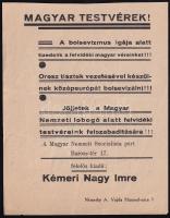 cca 1930 Magyar Nemzeti Szocilista párt röplap 10x14 cm