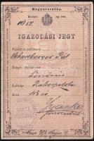 1898 Igazolási jegy. Schemberger Pál köszörűs részére