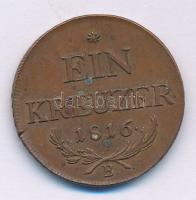 1816B 1kr Cu T:XF patina, kis repedés  Huszár 2058, Unger III.: 1406.a