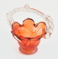 Muránói üveg kínáló kosár, anyagában színezett, m: 19 cm