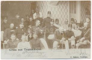 1902 Temeskutas, Temes-Kutas, Gudurica; Gruss aus Temes-Kutas / Osztrák-magyar katonák és tisztek csoportképe / Austro-Hungarian K.u.K. military, group of soldiers and officers. C. Kehrer (Orsova) photo (fa)