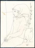 Szász Endre (1926-2003): Lány. Tus, papír, jelzett, 27x20 cm