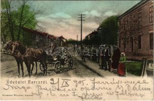 1905 Barcs, Fő utca, lovaskocsi. Kremsner Mátyásné kiadása