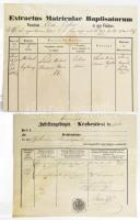 cca 1840-1880 10 db vegyes okmány, szerződés, anyakönyvi kivonat, stb , viaszpecsétekkel