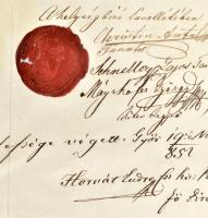 cca 1840-1880 10 db vegyes okmány, szerződés, anyakönyvi kivonat, stb , viaszpecsétekkel