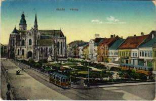 Kassa, Kosice; Fő utca, villamos, székesegyház / main street, tram, cathedral (EK)