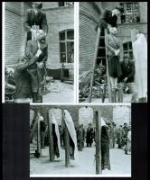 1945 Budapest, háborús bűnösök nyilvános kivégzése, Rózsa György (?-?) budapesti fotóriporter hagyatékából 3 db modern nagyítás, 21x15 cm