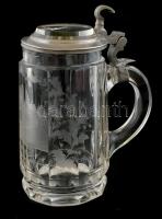 1880 körül, Franz's spring (Franzensquelle) német emlék korsó, ón peremes tetővel, gravírozott ...