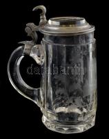 1880 körül, Franz's spring (Franzensquelle) német emlék korsó, ón peremes tetővel, gravírozott ...