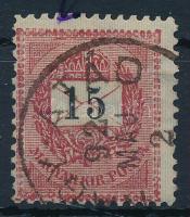 1889 15kr felül vésésjavítás a gyöngysor alatt / retouche