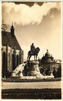 Kolozsvár, Cluj; Mátyás király szobor / statue, monument. Josef Fischer (Sibiu) photo (ragasztónyom / glue mark)