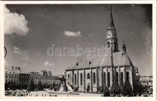 Kolozsvár, Cluj; Szent Mihály templom, Mátyás király szobor / church, statue, monument