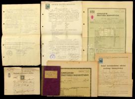 cca 1920-1940 vegyes papírrégiség tétel: bizonyítványok, okmányok, stb kb 20 db