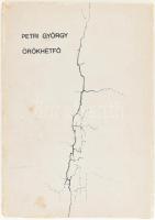 Petri György: Örökhétfő. Bp., 1981. AB Független Kiadó. 79+4 p. Első kiadás! Az első nyomtatott magyarországi szamizdat! Készült szitanyomással Budapesten, 940 példányban. A címlapot tervezte: Petri György. Kiadói papírkötés, kissé kopott, kissé foltos, kissé szakadt borítóval.