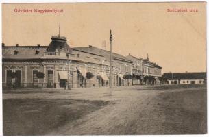 1914 Nagykároly, Carei; Széchenyi utca, Politzer Ignác, Kondor Béla, Hadnagy Ignác, Herman Samu, Kovács György üzlete. W.L. 1897. / street, shops