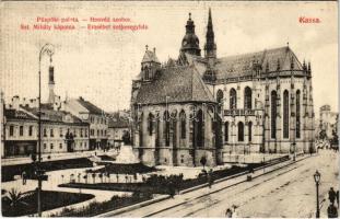 Kassa, Kosice; Püspöki palota, Honvéd szobor, Szent Mihály kápolna, Erzsébet székesegyház. Nyulászi Béla kiadása / bishops palace, military monument, chapel, cathedral (EK)