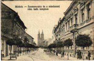 Miskolc, Szemere utca és a Mindszenti római katolikus templom. Vasúti levelezőlapárusítás 4874.