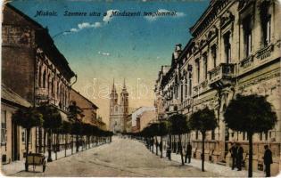 1916 Miskolc, Szemere utca és a Mindszenti római katolikus templom. Orosz Ferenc kiadása (EM)