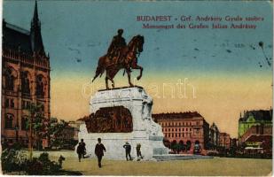 1917 Budapest V. Országház, Parlament, villamos, Gróf Andrássy Gyula szobra (EK)