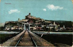 Trencsén, Trencín; vár, vasúti híd. Wertheim Zsigmond kiadása / Trenciansky hrad / castle, railway bridge (EK)