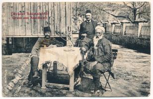 1911 Ada Kaleh, Török kávéház, férfiak vízipipával / Turkish café, men with hookah (EM)