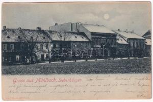 1899 (Vorläufer) Szászsebes, Mühlbach, Sebesul Sasesc, Sebes; Josef Baumann üzlete este. Josef Hientz kiadása / shops at night (EK)