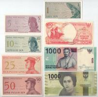 Indonézia 1964. 1s + 5s + 10s + 25s + 50s + 1992. 100R + 2013. 1000R + 2016. 1000R T:UNC,AU Indonesia 1964. 1 Sen + 5 Sen + 10 Sen + 25 Sen + 50 Sen + 1992. 100 Rupiah + 2013. 1000 Rupiah + 2016. 1000 Rupiah C:UNC,AU