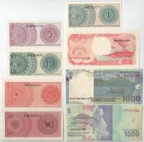 Indonézia 1964. 1s + 5s + 10s + 25s + 50s + 1992. 100R + 2013. 1000R + 2016. 1000R T:UNC,AU
Indones...