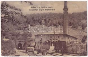 Anina, Oravica-Anina, Oravita-Anina; Aninai vasúti hegyipálya részlet, Krassovai alagút áttekintettel, hajtány. Scheitzner Ig. kiadása / railway tunnel, hand car (ragasztónyom / gluemark)