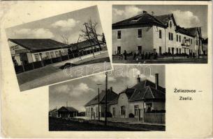 1937 Zselíz, Zeliezovce (Bars); Barsmegyei népbank, téli gazdasági iskola, utca / bank, school, street (r)
