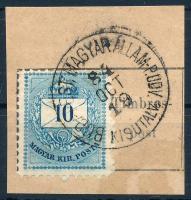 1881 10kr szakkezelési bélyegzéssel "BUDAPEST MAGYAR ÁLLAM-P.UDV. / KISUTALV."