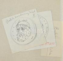 Borsos Miklós vázlatgyűjtemény, benne összesen 49 darab éremterv grafikája vegyes minőségű papírlapo...