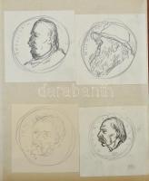 Borsos Miklós vázlatgyűjtemény, benne összesen 49 darab éremterv grafikája vegyes minőségű papírlapo...