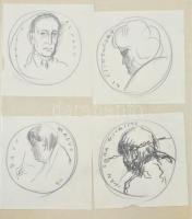 Borsos Miklós vázlatgyűjtemény, benne összesen 49 darab éremterv grafikája vegyes minőségű papírlapo...