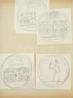 Borsos Miklós vázlatgyűjtemény, benne összesen 49 darab éremterv grafikája vegyes minőségű papírlapo...