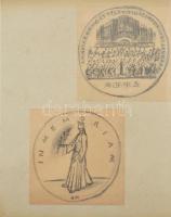 Borsos Miklós vázlatgyűjtemény, benne összesen 49 darab éremterv grafikája vegyes minőségű papírlapo...