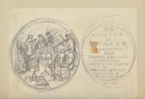 Borsos Miklós vázlatgyűjtemény, benne összesen 49 darab éremterv grafikája vegyes minőségű papírlapo...