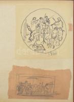 Borsos Miklós vázlatgyűjtemény, benne összesen 49 darab éremterv grafikája vegyes minőségű papírlapo...