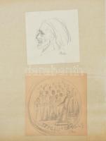 Borsos Miklós vázlatgyűjtemény, benne összesen 49 darab éremterv grafikája vegyes minőségű papírlapo...