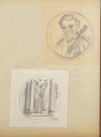 Borsos Miklós vázlatgyűjtemény, benne összesen 49 darab éremterv grafikája vegyes minőségű papírlapo...