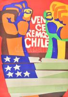 cca 1975 Chile, nagyméretű politikai plakát, rajta Solidaritätsaktion der Berliner Journalisten bélyegzéssel. Feltekerve, minimális sérülésekkel, 81x57 cm