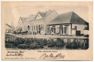 1905 Kovászna, Covasna; Fő tér, Gazda-féle ház, Adler Simon, Moskovicz Társai, Laczkovits János, Mihály András üzlete. Müller Gyula utóda kiadása / main square, shops (EK)