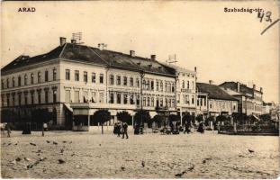 1913 Arad, Szabadság tér, Aradi Kereskedők Köre, szappan és gyertyagyár, üzletek / square, shops (EB)