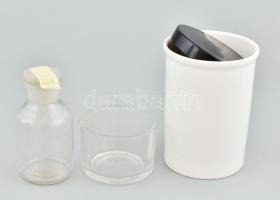3 db patikaedény: patika üveg, porcelán tégely, krém tartó üveg