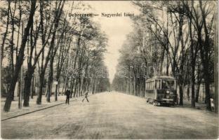 1913 Debrecen, Nagyerdei fasor, villamos. Thaisz Arthur kiadása