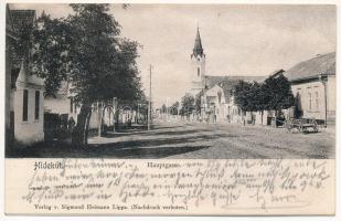 1903 Temeshidegkút, Hidegkút, Sabran-Guttenbrunn, Zabrani; Fő utca, templom. Sigmund Heimann kiadása (Lippa) / main street, church (r)
