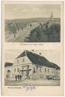 1916 Nagysink, Gross-Schenk, Cincul Mare, Cincu; Marktgasse und evang. Kirche / Fő utca, evangélikus templom, Gustav Salmen üzlete és saját kiadása / main street, Lutheran church, publisher's shop (ázott / wet damage)