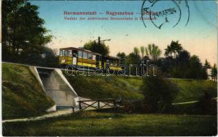 1924 Nagyszeben, Hermannstadt, Sibiu; Viadukt der elektrischen Strassenbahn im Erlenpark / Villamos viaduktja az Erlen parkban. Emil Fischer kiadása / tram viaduct in the park (EB)